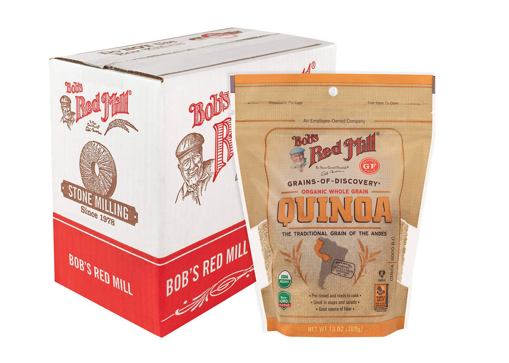 Historic stone mill imagery with Bob's Red Mill branding linking traditional milling to product quality