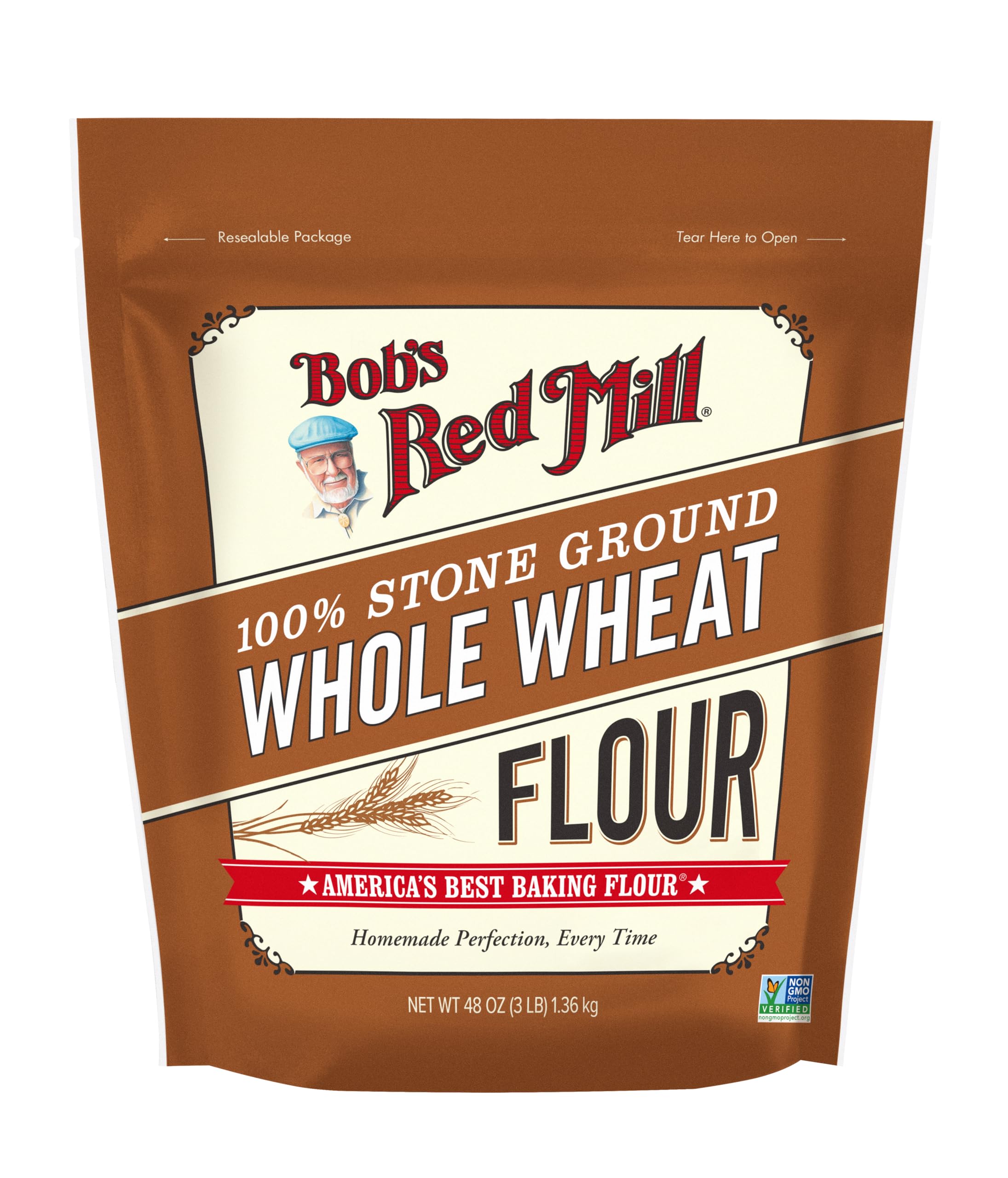 Bob's Red Mill close-up of whole wheat grain texture highlighting hearty grind