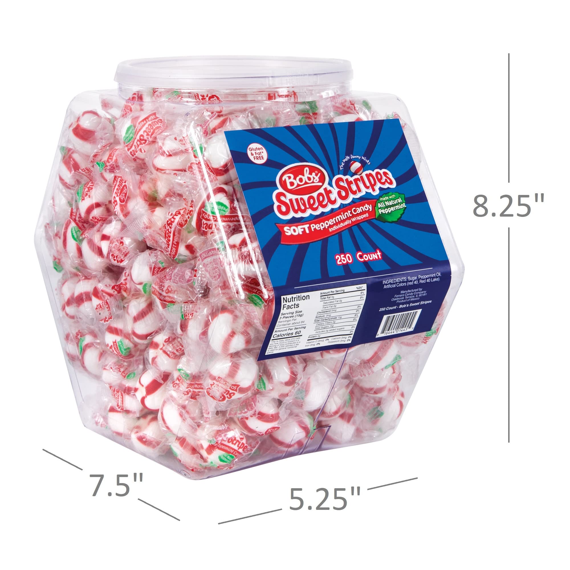 Bob's Sweet Stripes next to a ruler showing tub dimensions for size and capacity