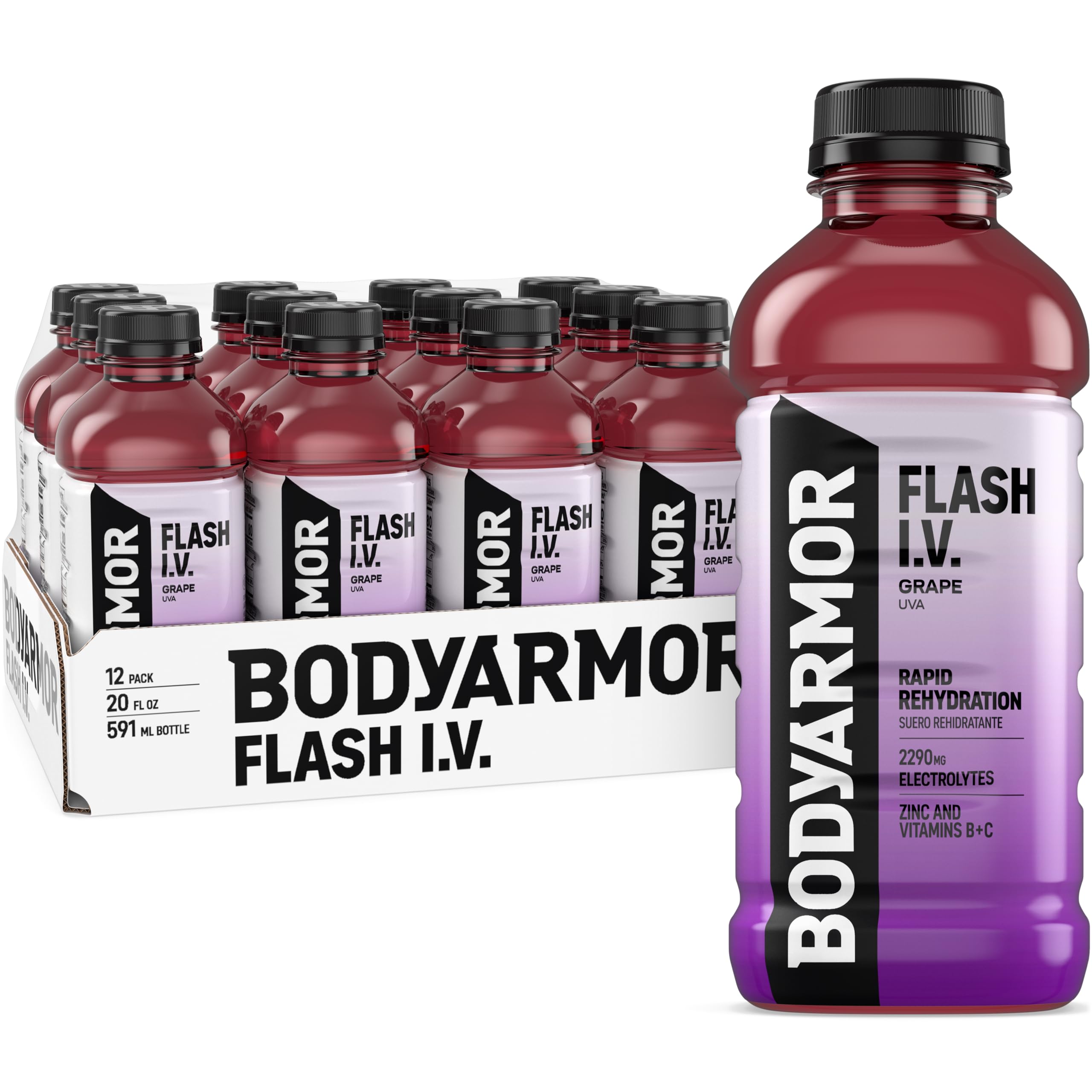 BODYARMOR Flash I.V. grape front packaging showing bottle and label for quick recognition