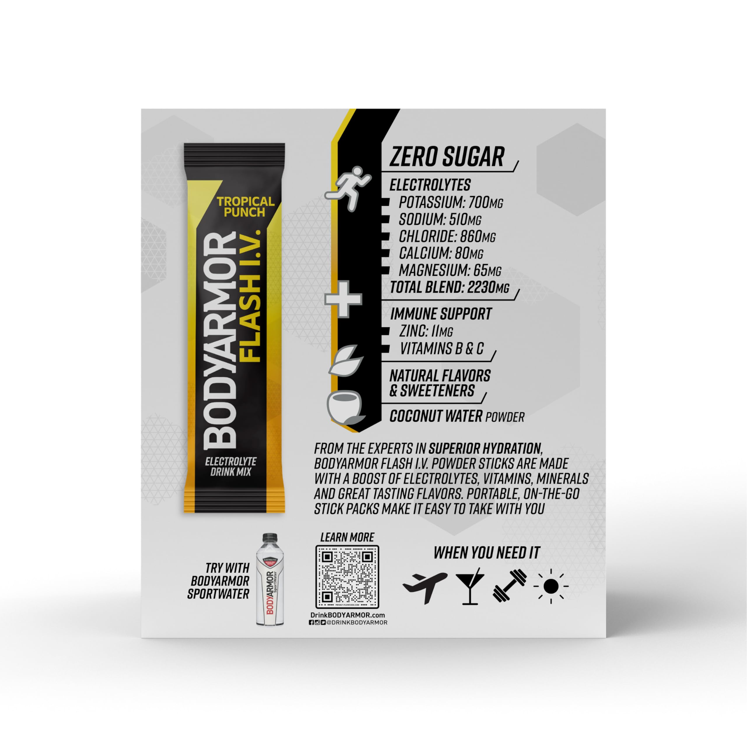 BODYARMOR stick next to standard water bottle showing compact size