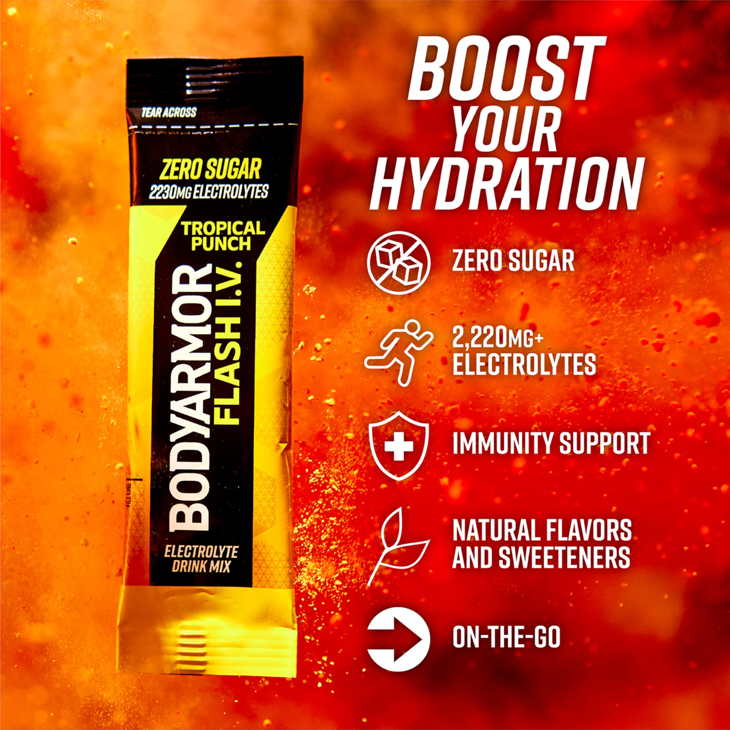 BODYARMOR close-up of single stick powder texture for fast mixing