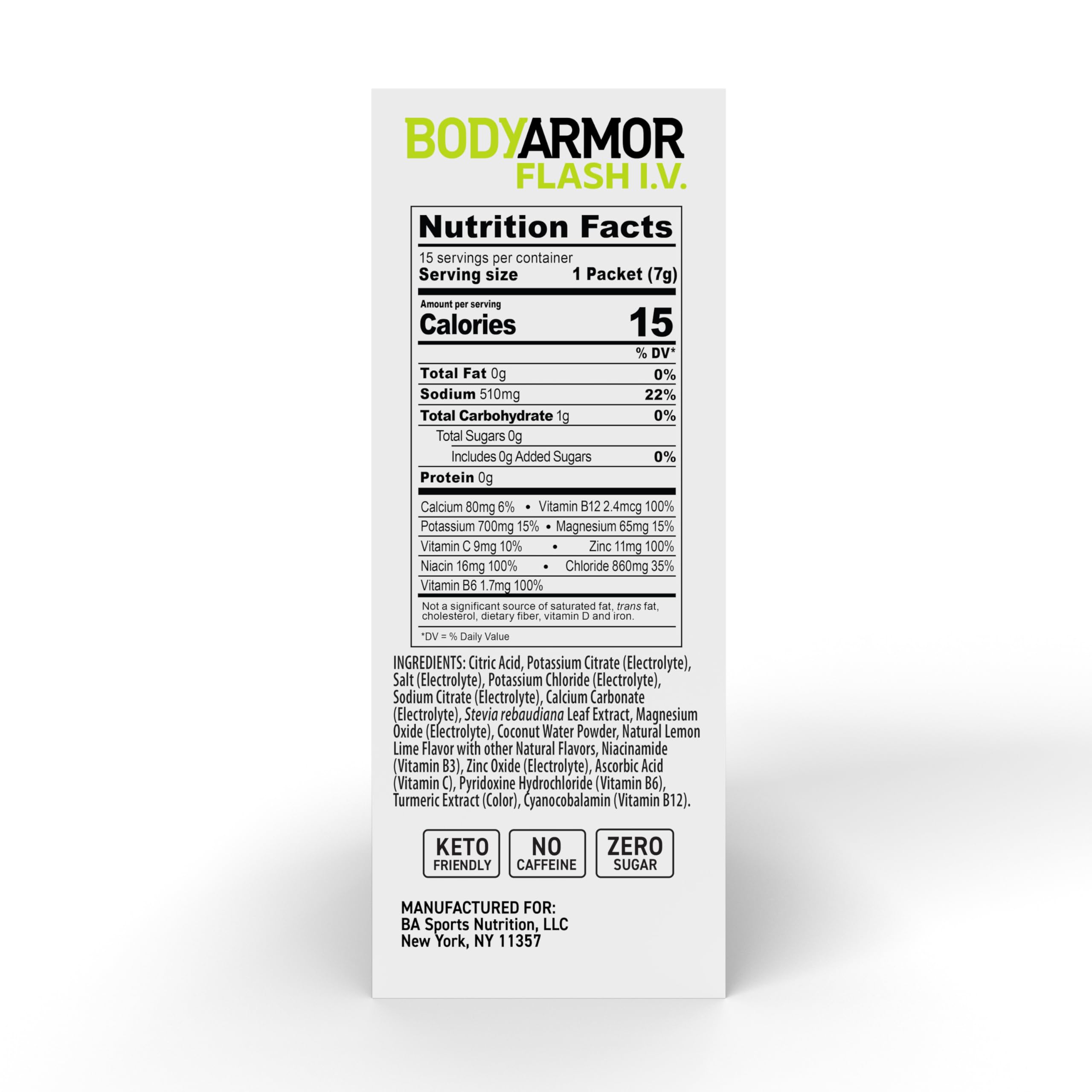 BODYARMOR sticks arranged flatlay highlighting 15-count pack for travel