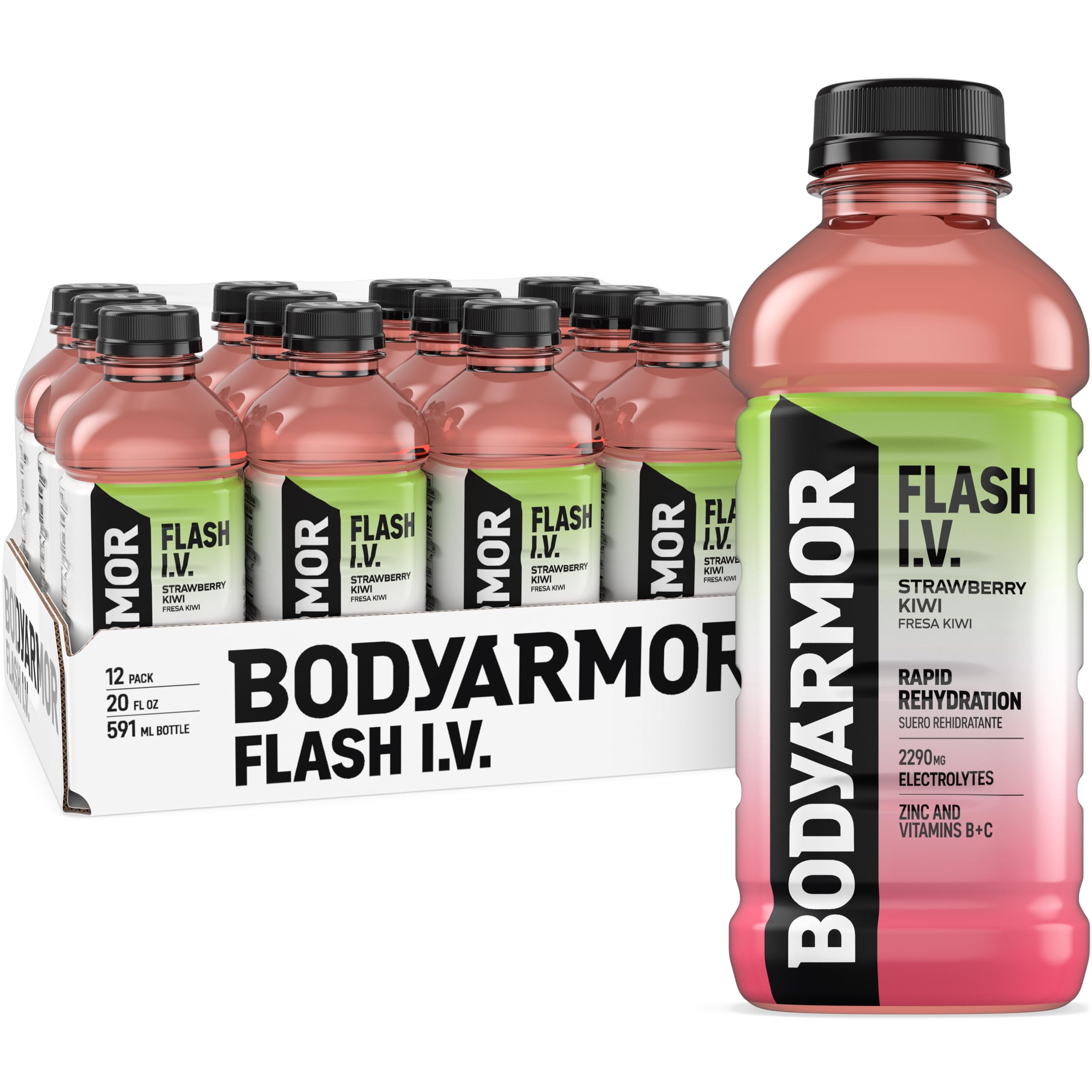 BODYARMOR front packaging showing strawberry kiwi bottle and brand benefit