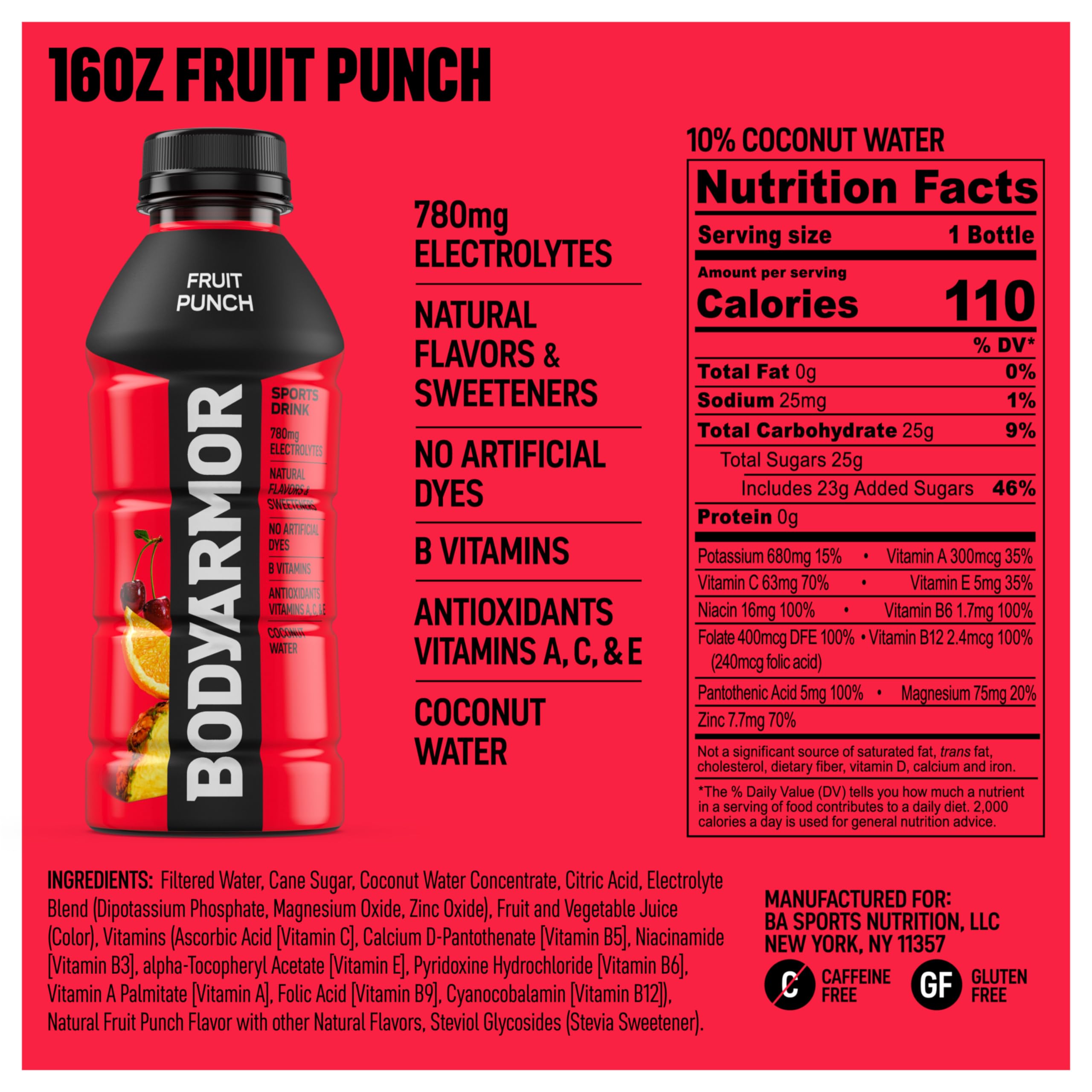 BODYARMOR nutrition label detail showing ingredients and potassium content