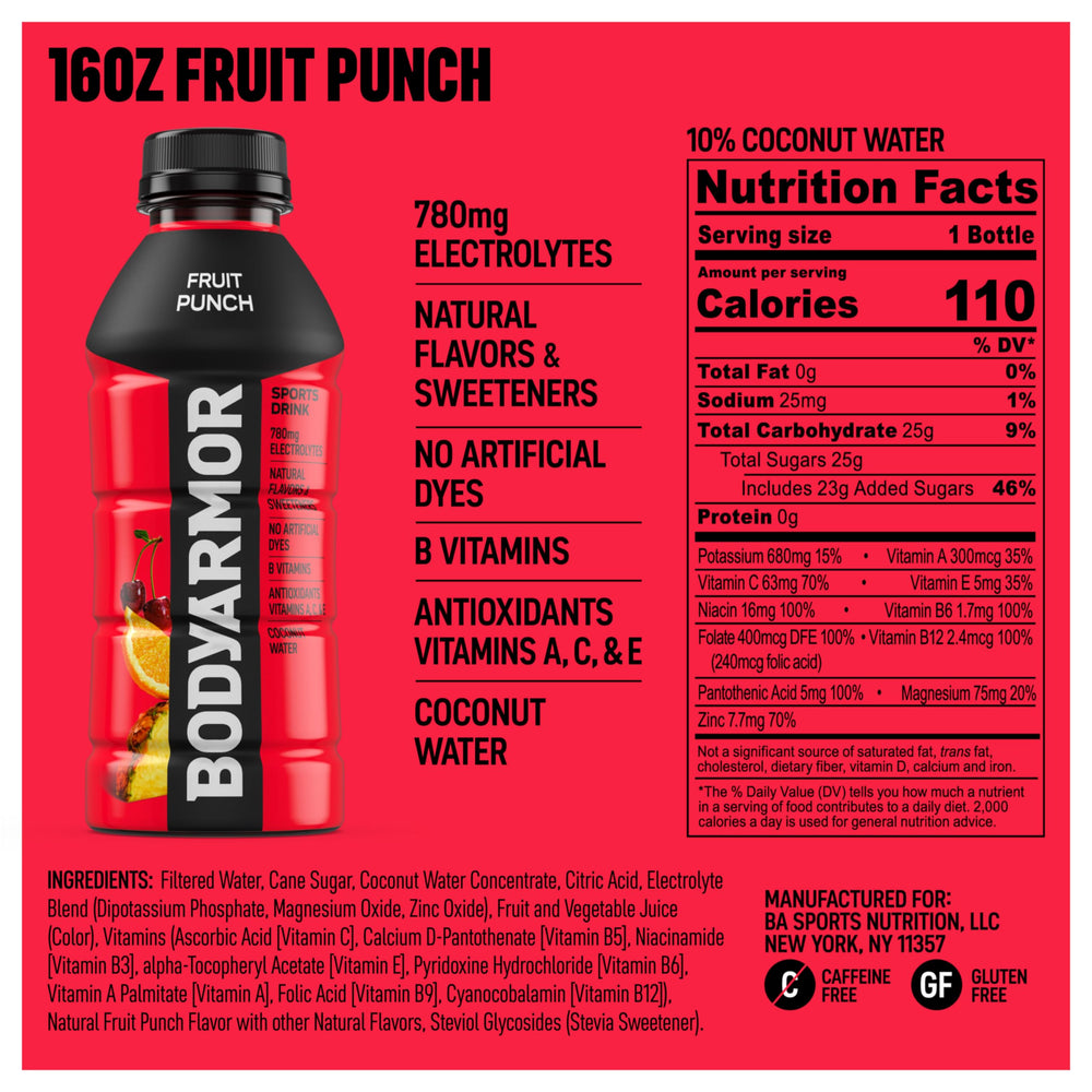 BODYARMOR nutrition label detail showing ingredients and potassium content