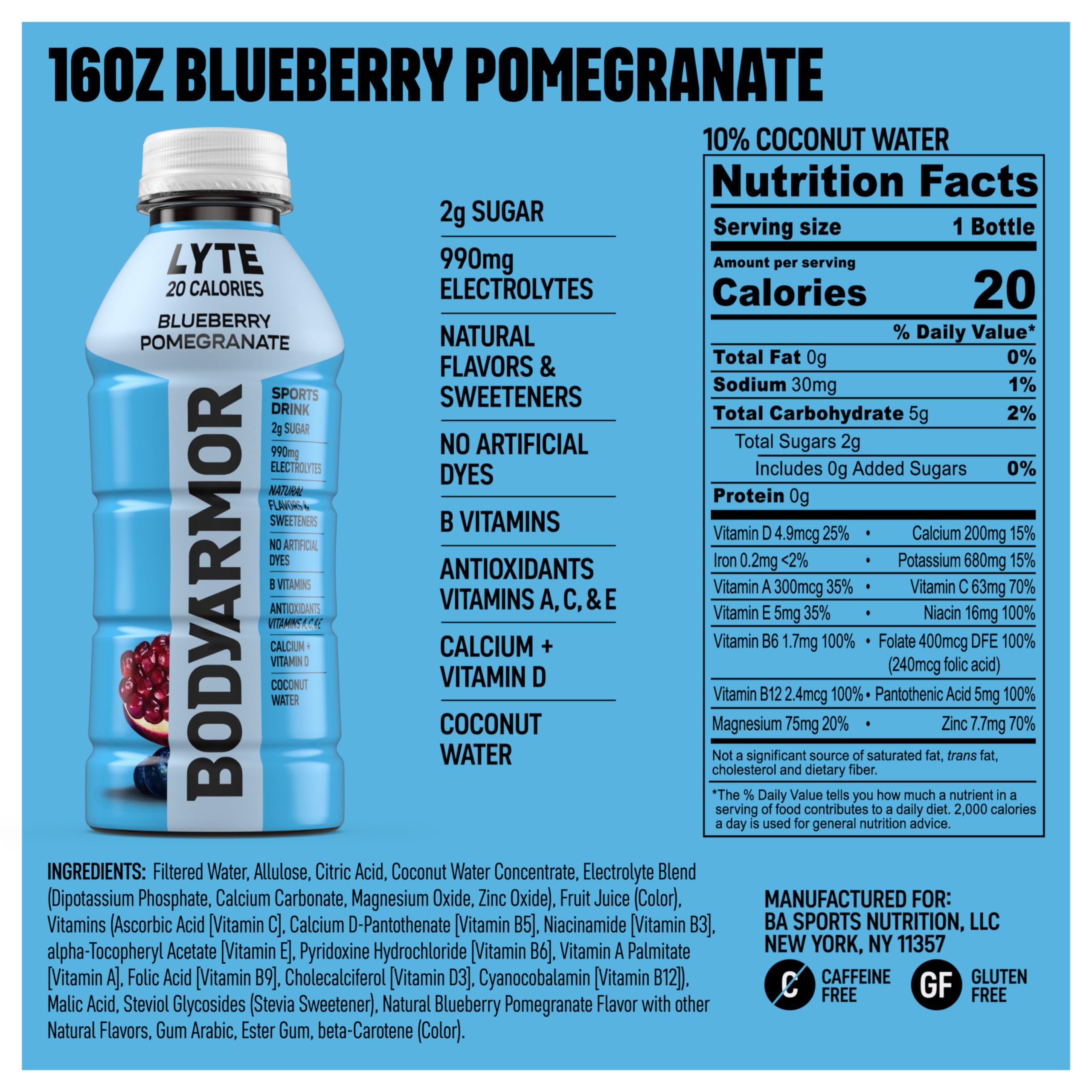 BODYARMOR close-up label highlighting natural flavors and no added sugar benefit