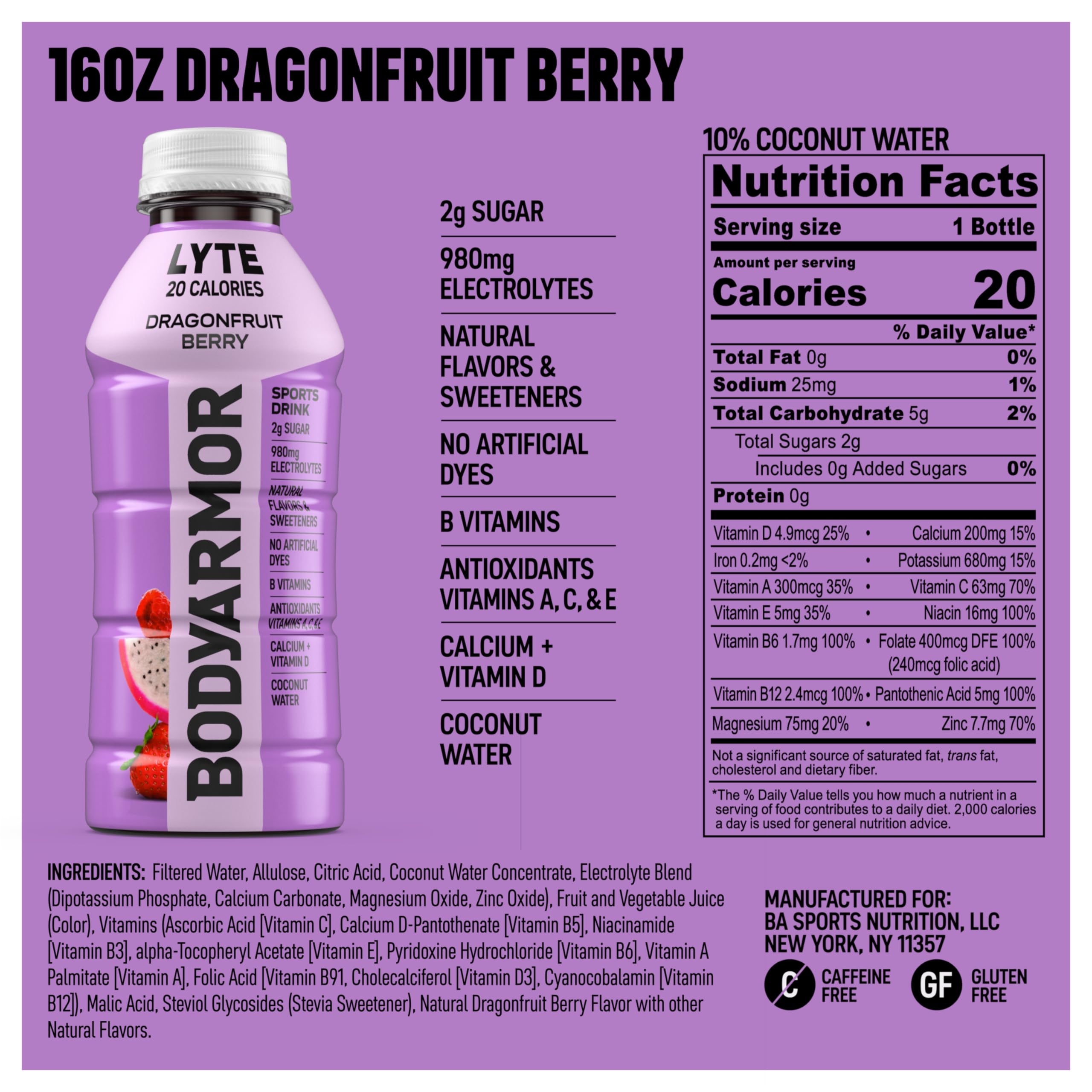 BODYARMOR Lyte bottle close-up highlighting texture and natural ingredients benefit