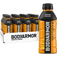 BODYARMOR front packaging showing orange mango flavor and 12-pack convenience