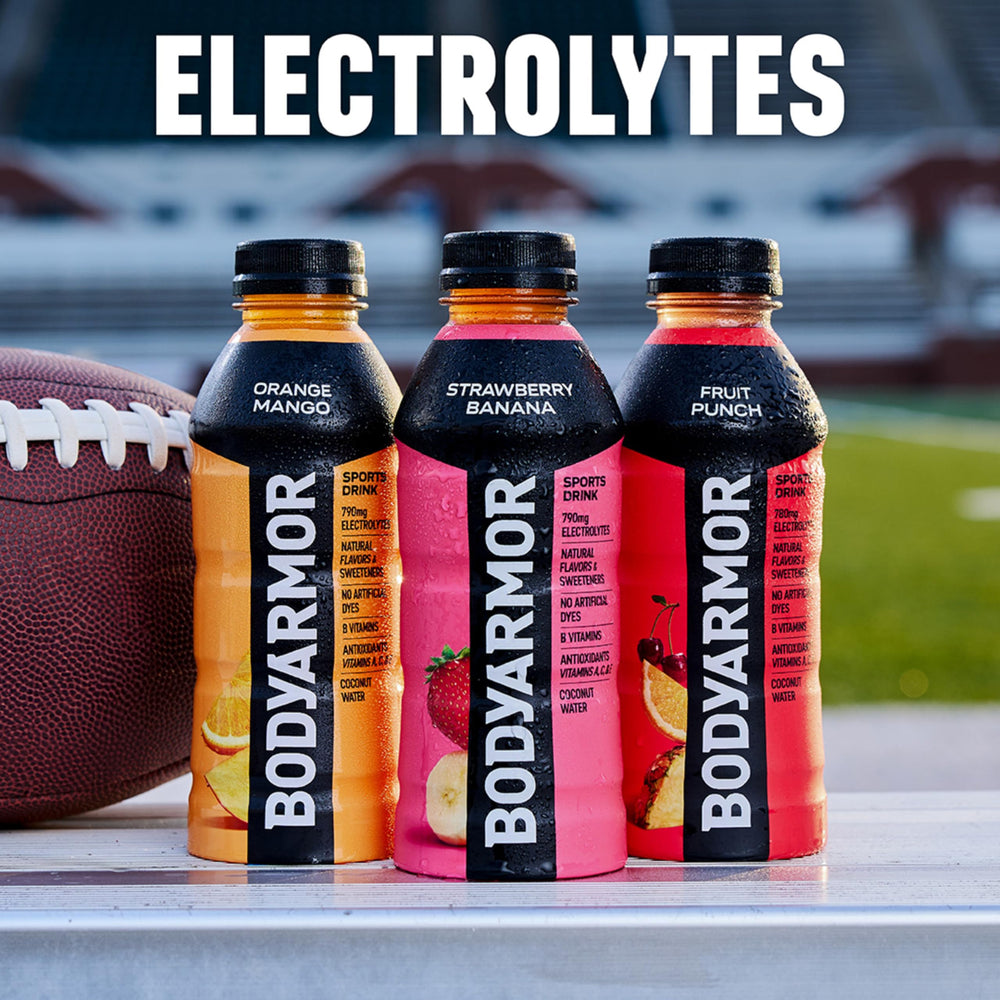 BODYARMOR ingredient label displaying natural flavors and potassium-rich electrolytes