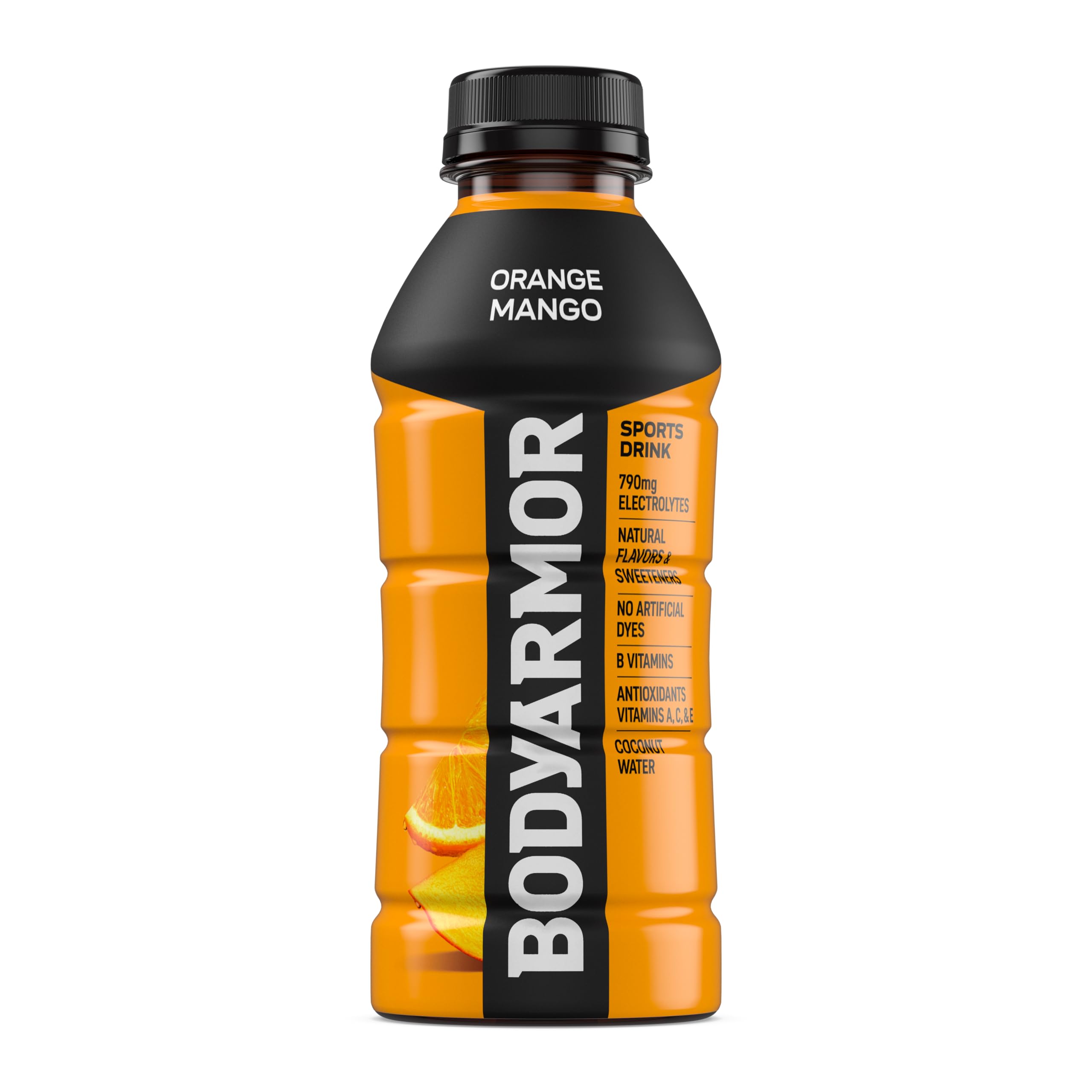 BODYARMOR pouring into a glass to show clear orange mango color and refreshment