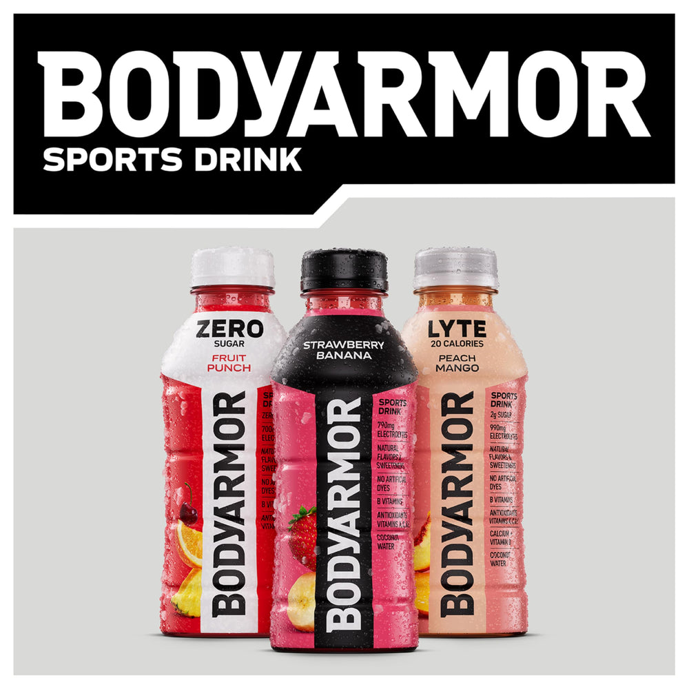 BODYARMOR bottles chilled in refrigerator to suggest best-served-cold refreshment