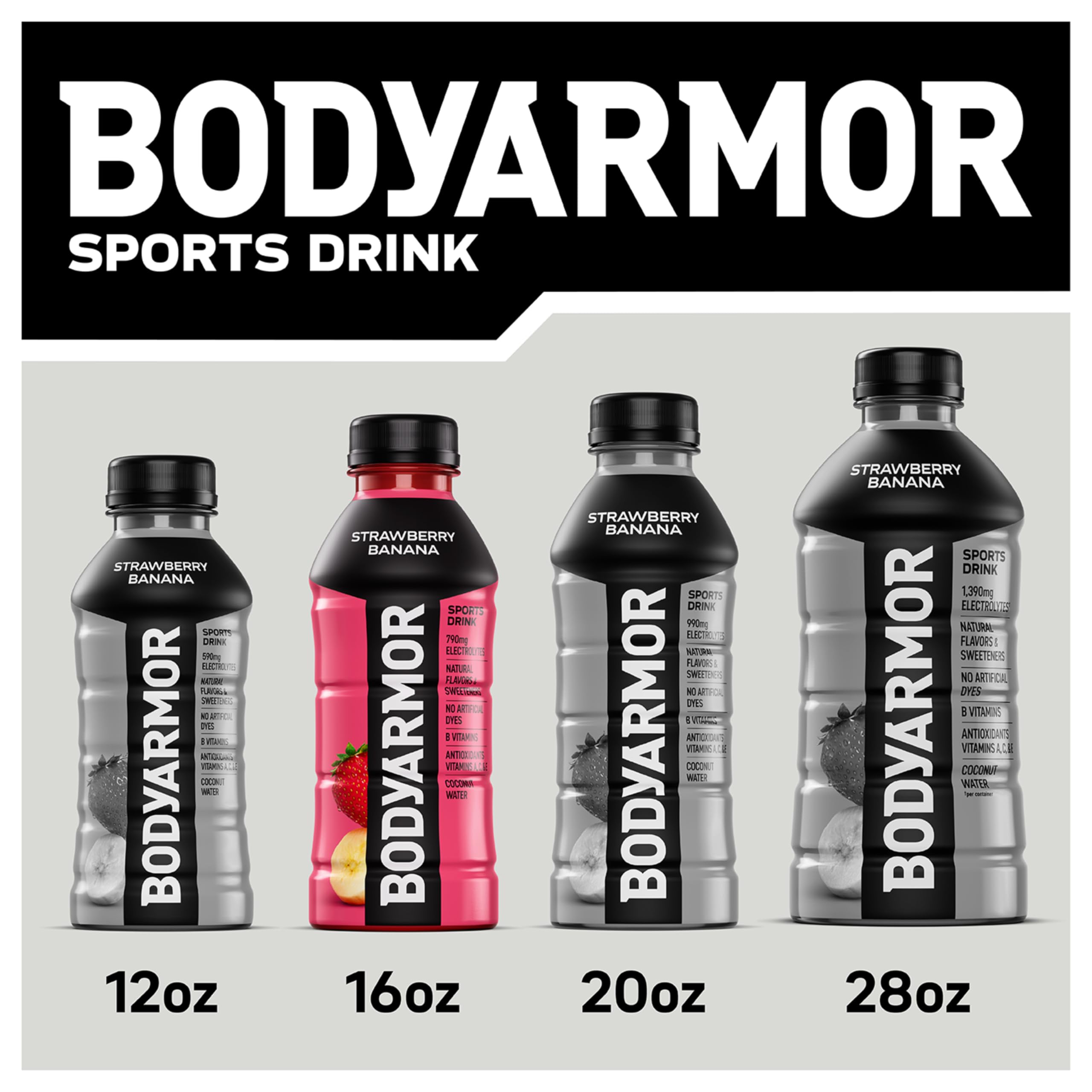 BODYARMOR held in hand for size comparison showing 16 oz single-serve practicality