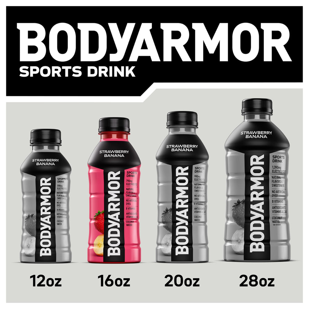 BODYARMOR held in hand for size comparison showing 16 oz single-serve practicality