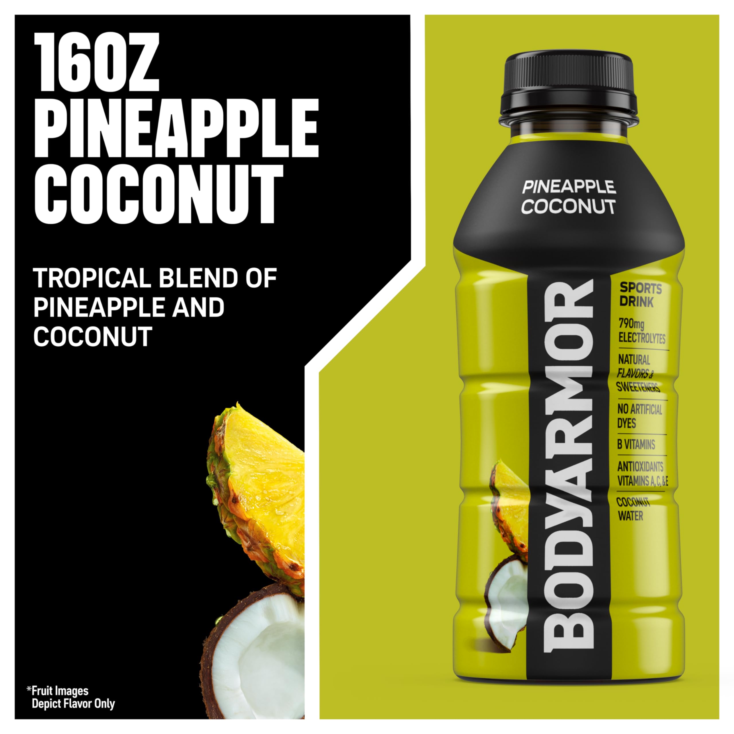 BODYARMOR close-up of bottle cap and label highlighting natural ingredients