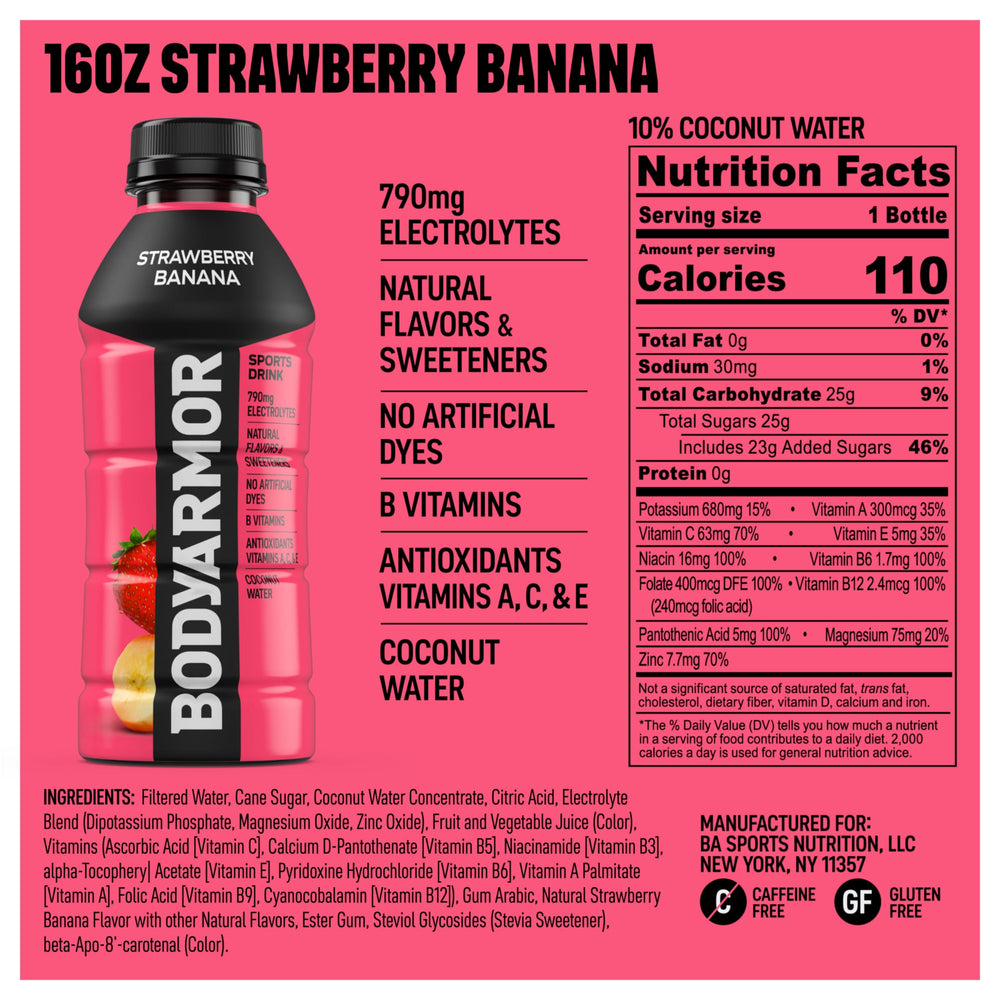 BODYARMOR bottle held in hand showing 16 fl oz size for portability