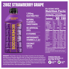 BODYARMOR back label nutrition panel with ingredients and electrolyte details for informed choices