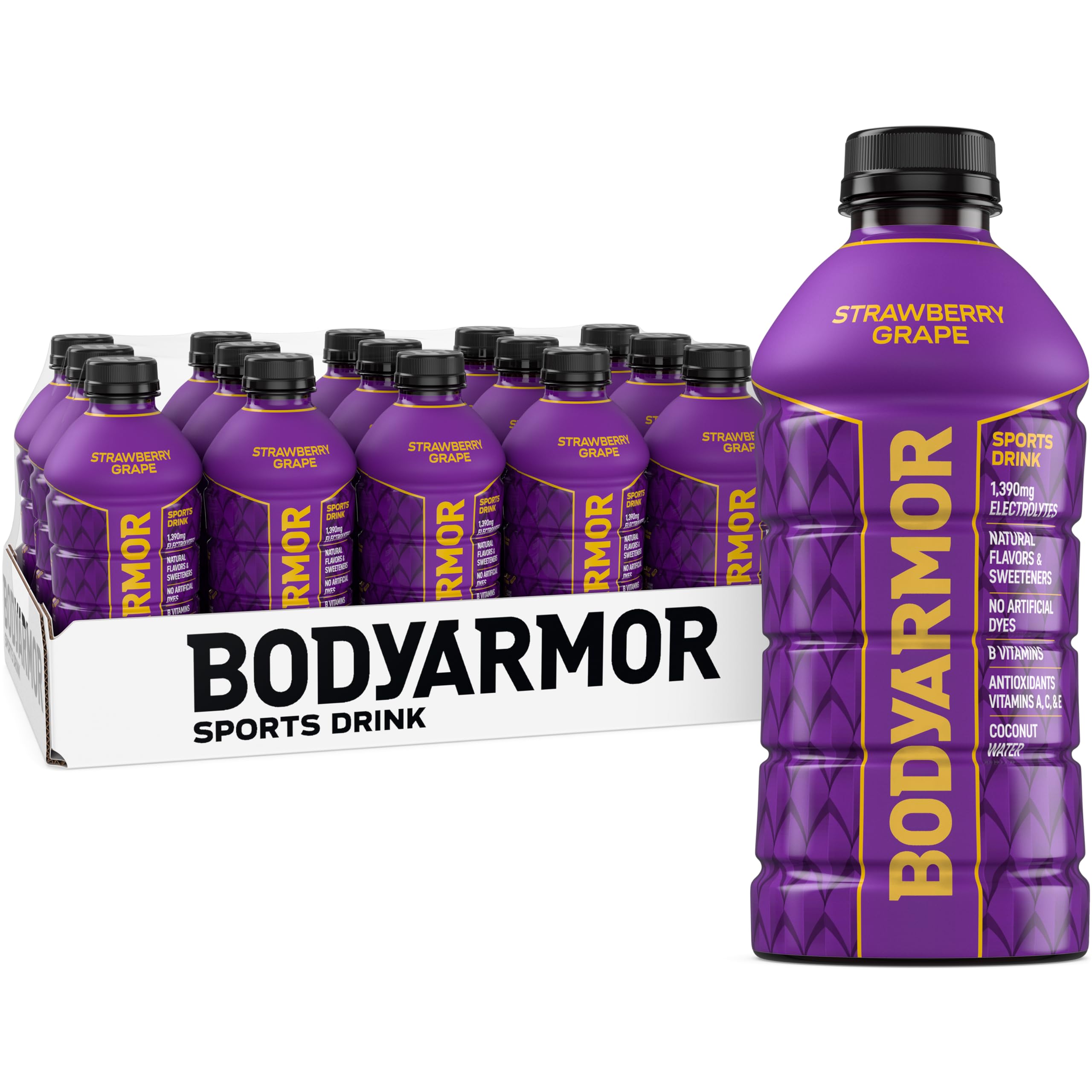 BODYARMOR front packaging showing bottle and label for quick recognition and hydration benefit