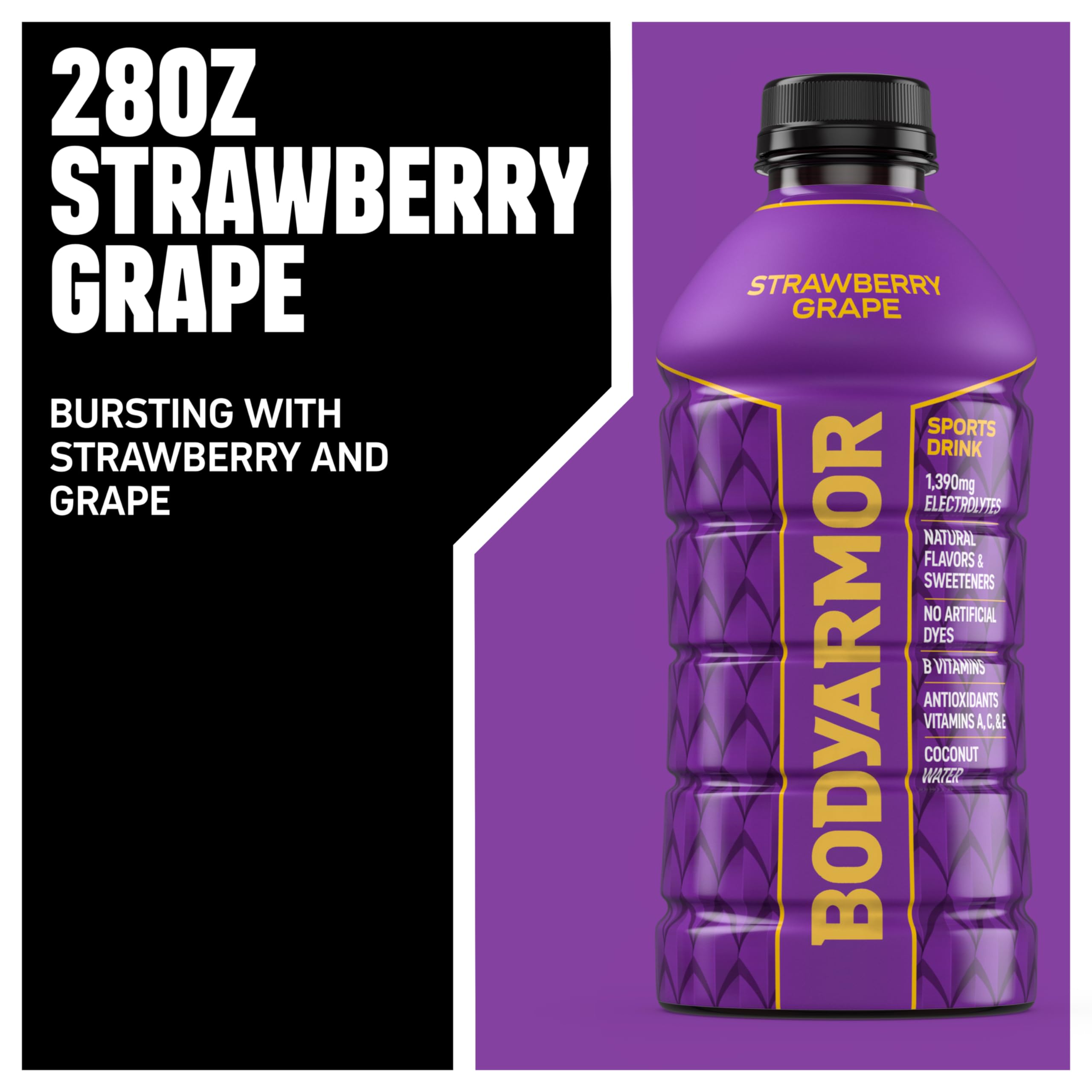 BODYARMOR close-up of strawberry grape liquid texture showing clarity and appealing color