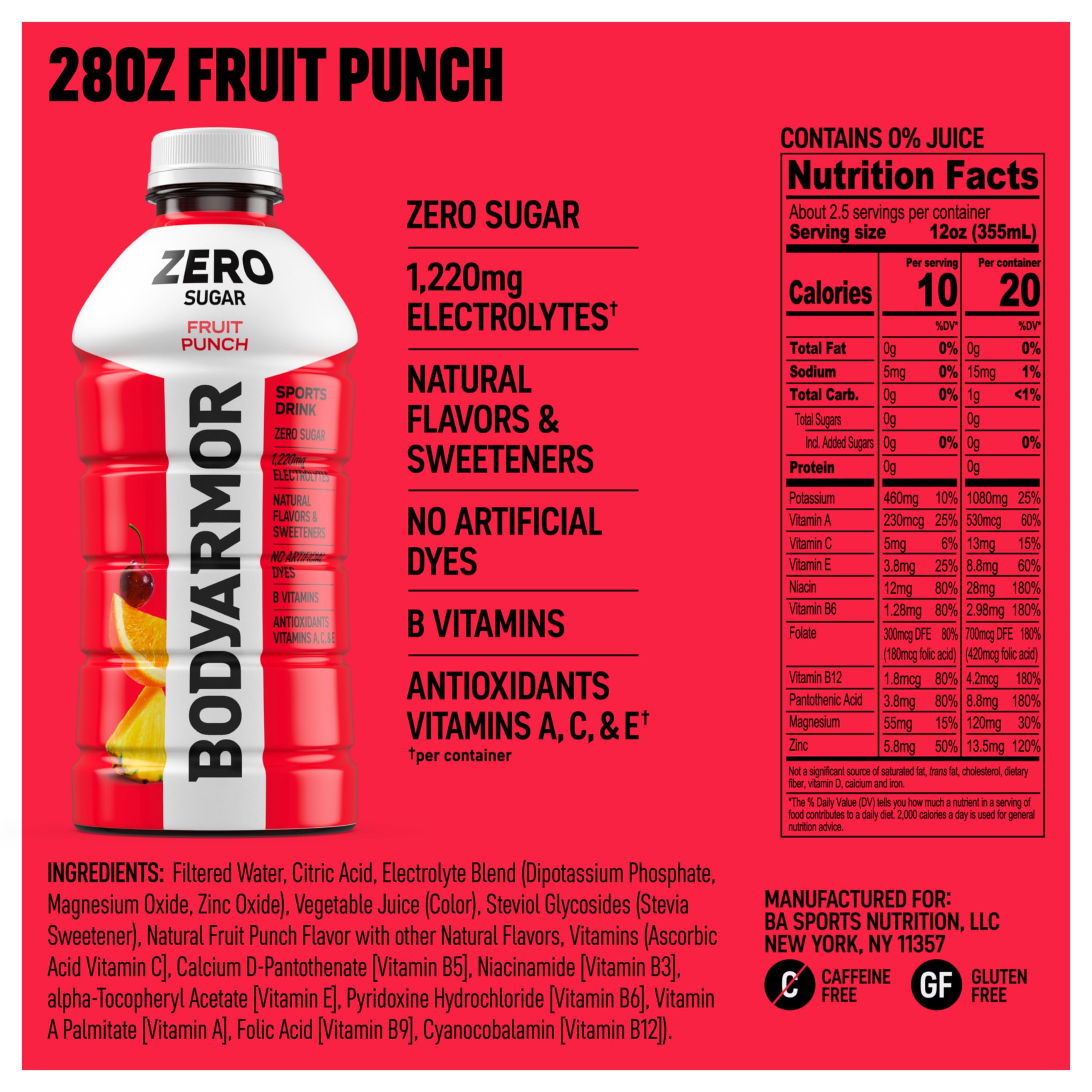 BODYARMOR close-up label highlighting electrolytes and clean ingredients benefit