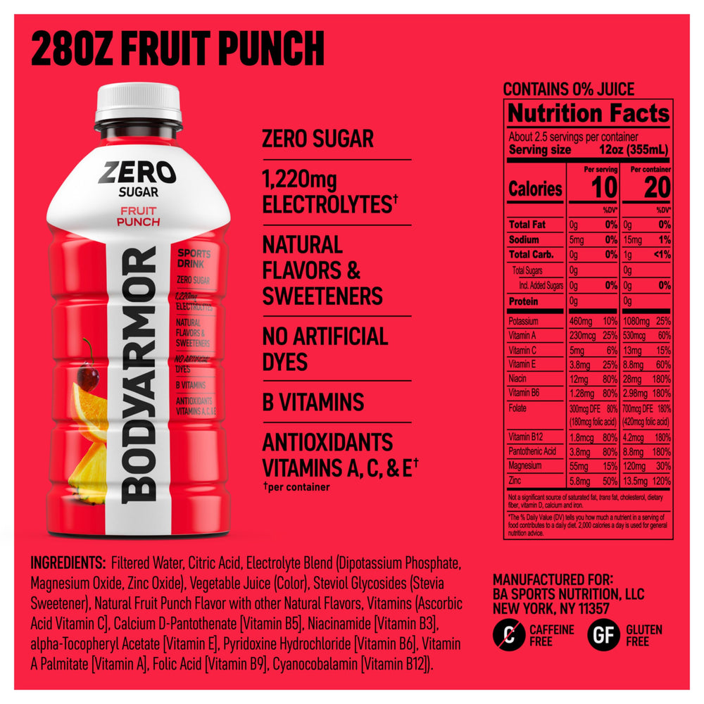 BODYARMOR close-up label highlighting electrolytes and clean ingredients benefit