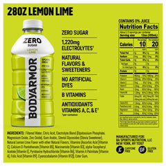 BODYARMOR Zero Lemon Lime close-up label highlighting electrolyte benefits