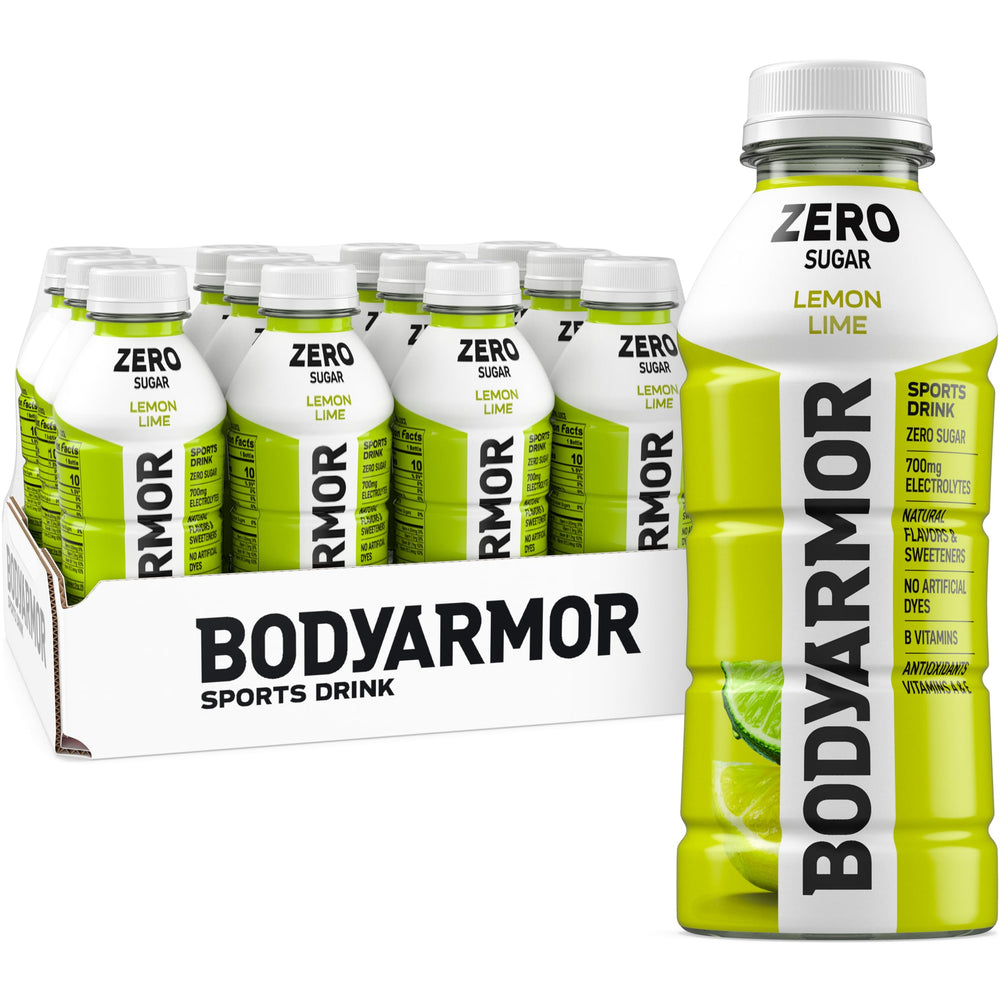 BODYARMOR Zero Lemon Lime front packaging showing 12 pack and clear branding for convenient hydration