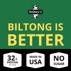 Boikey's open pouch with visible biltong, easy grab-and-go protein