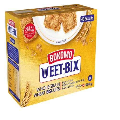 Bokomo front packaging of 900g Weet-Bix showing wholegrain claim and weight