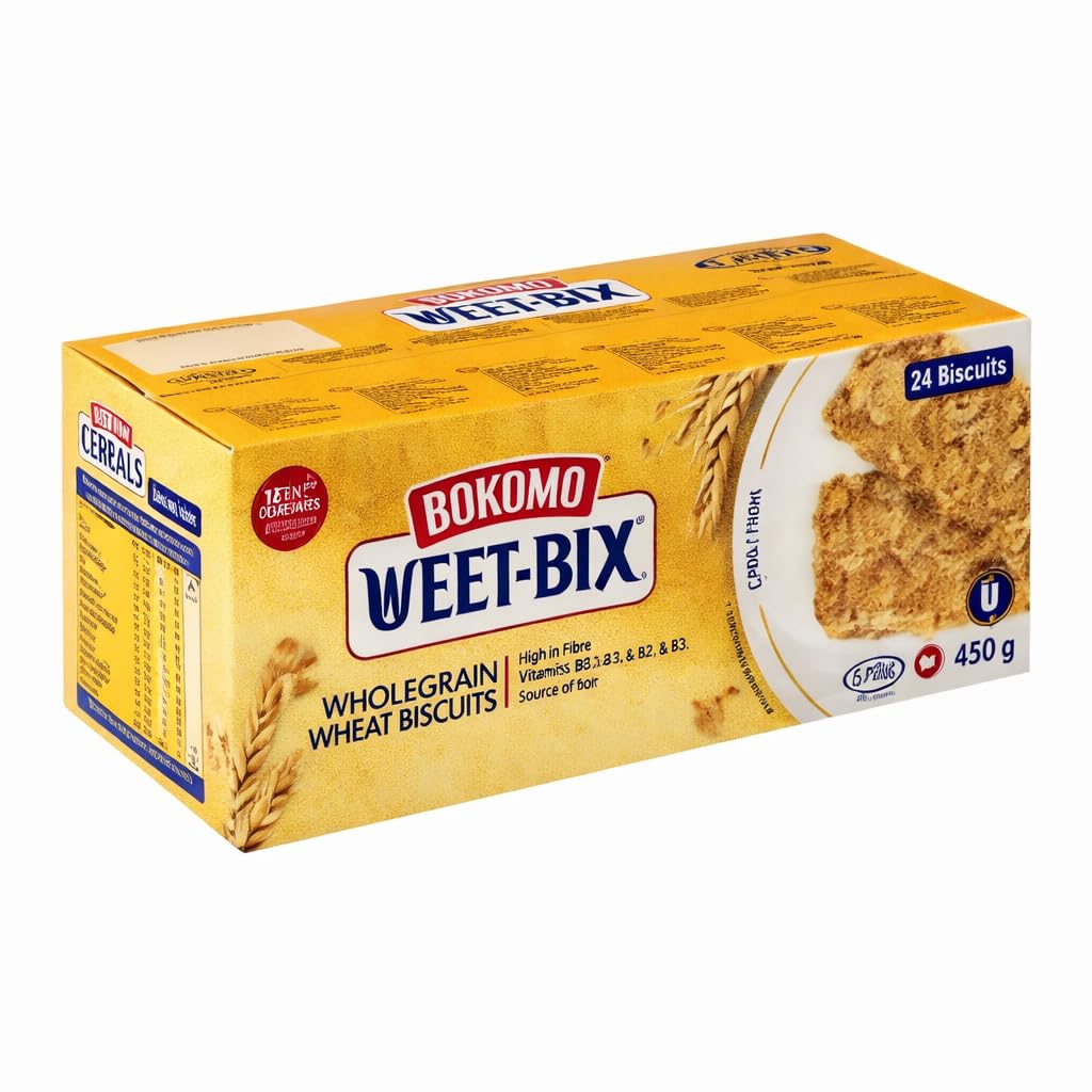 Bokomo WEET-BIX front packaging showing 24 biscuits and 450g benefits