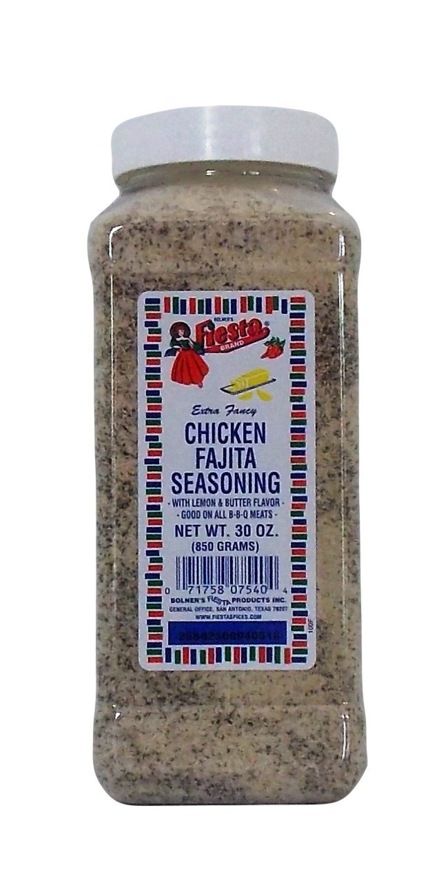 Bolner's Fiesta 30oz front packaging showing label and large shaker for consistent seasoning