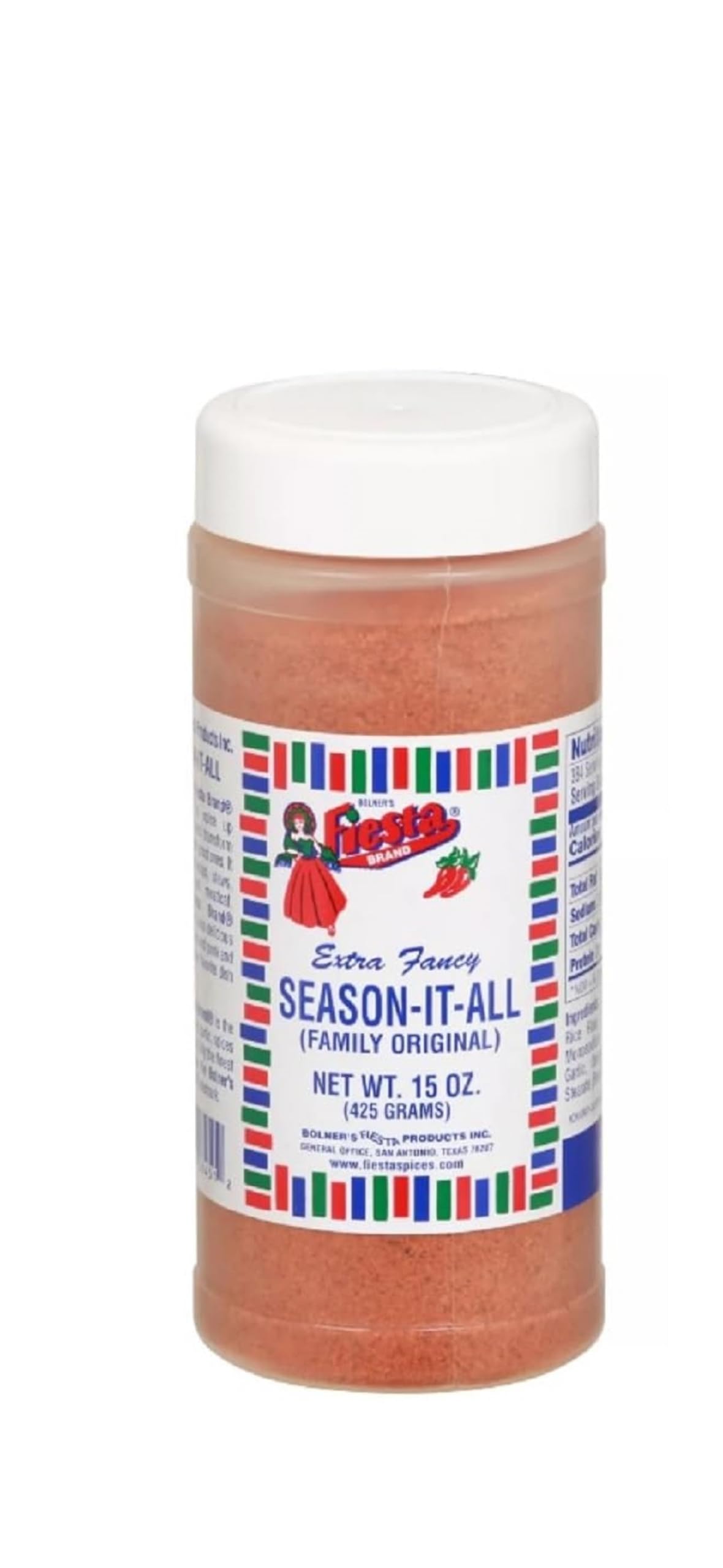 Bolner's Fiesta jar front packaging showing label and convenient 15 oz size benefit