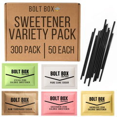 Bolt Box front packaging showing balanced sweetener assortment and clear labeling for quick restock benefit