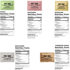 Bolt Box spread of stirrers and packets arranged for service, helping staff serve beverages faster