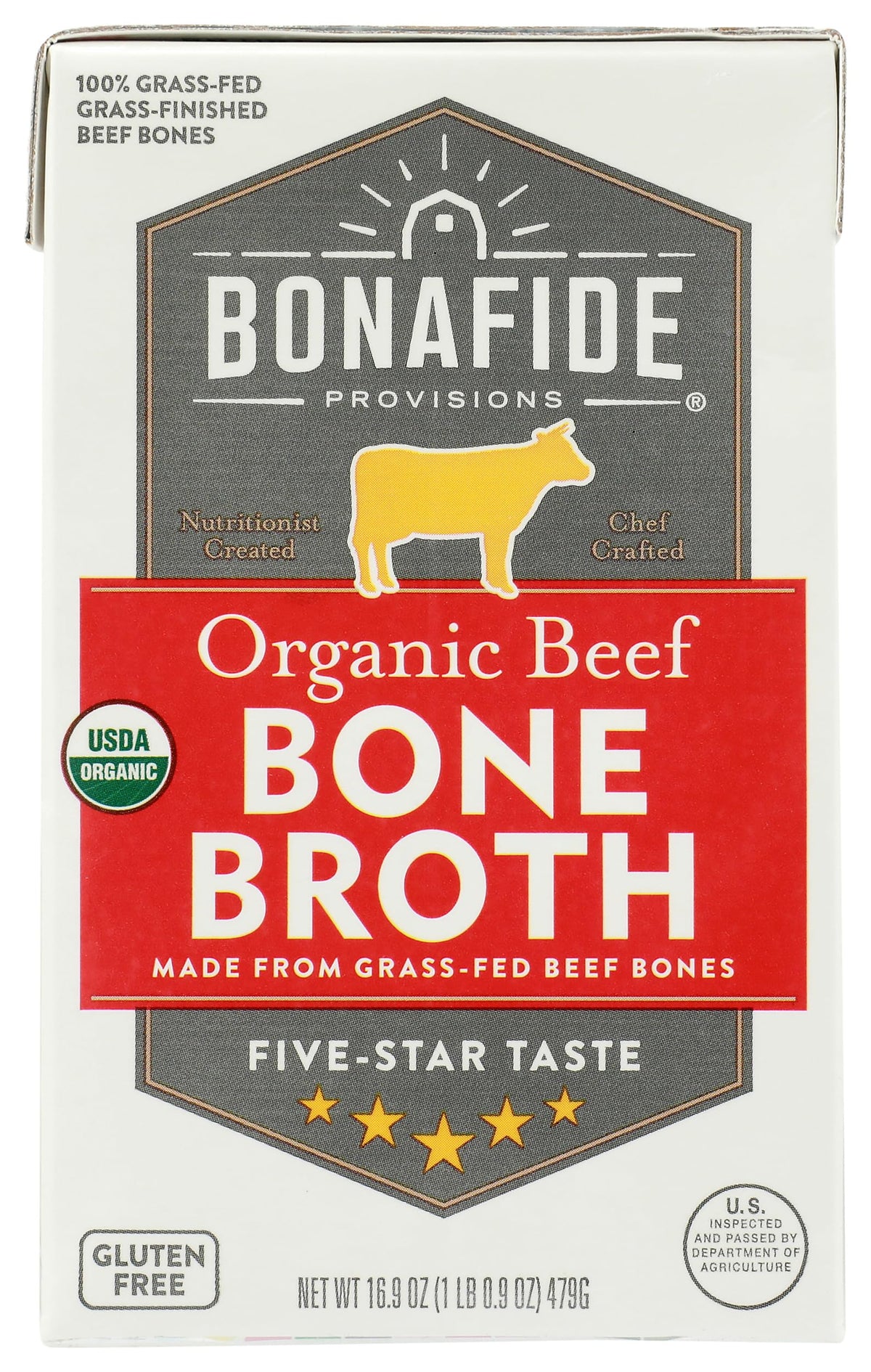 Bonafide Provisions front packaging showing organic beef broth and clean ingredients benefit