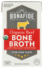Bonafide Provisions front packaging showing organic beef broth and clean ingredients benefit