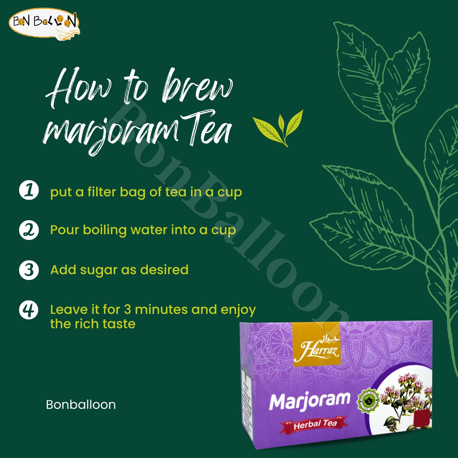 bonballoon ingredients label close-up showing single-ingredient marjoram