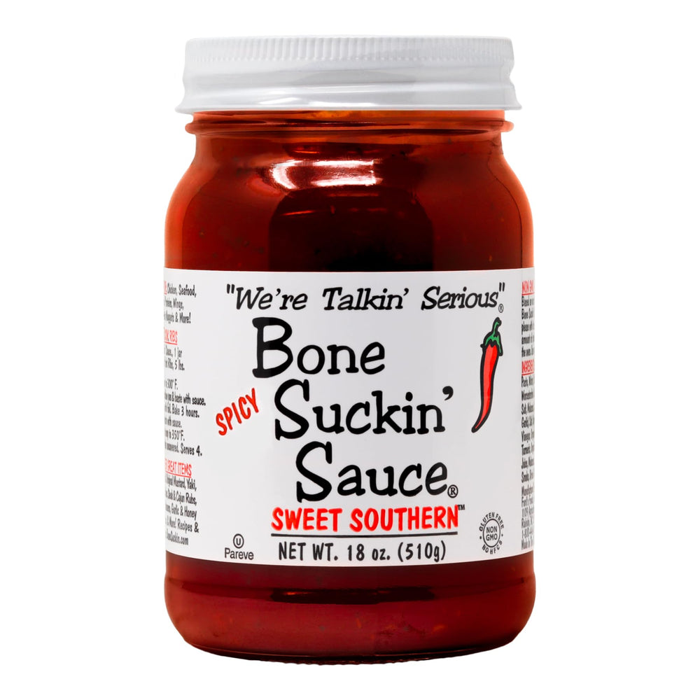 Bone Suckin' front label bottle showing southern BBQ flavor benefit