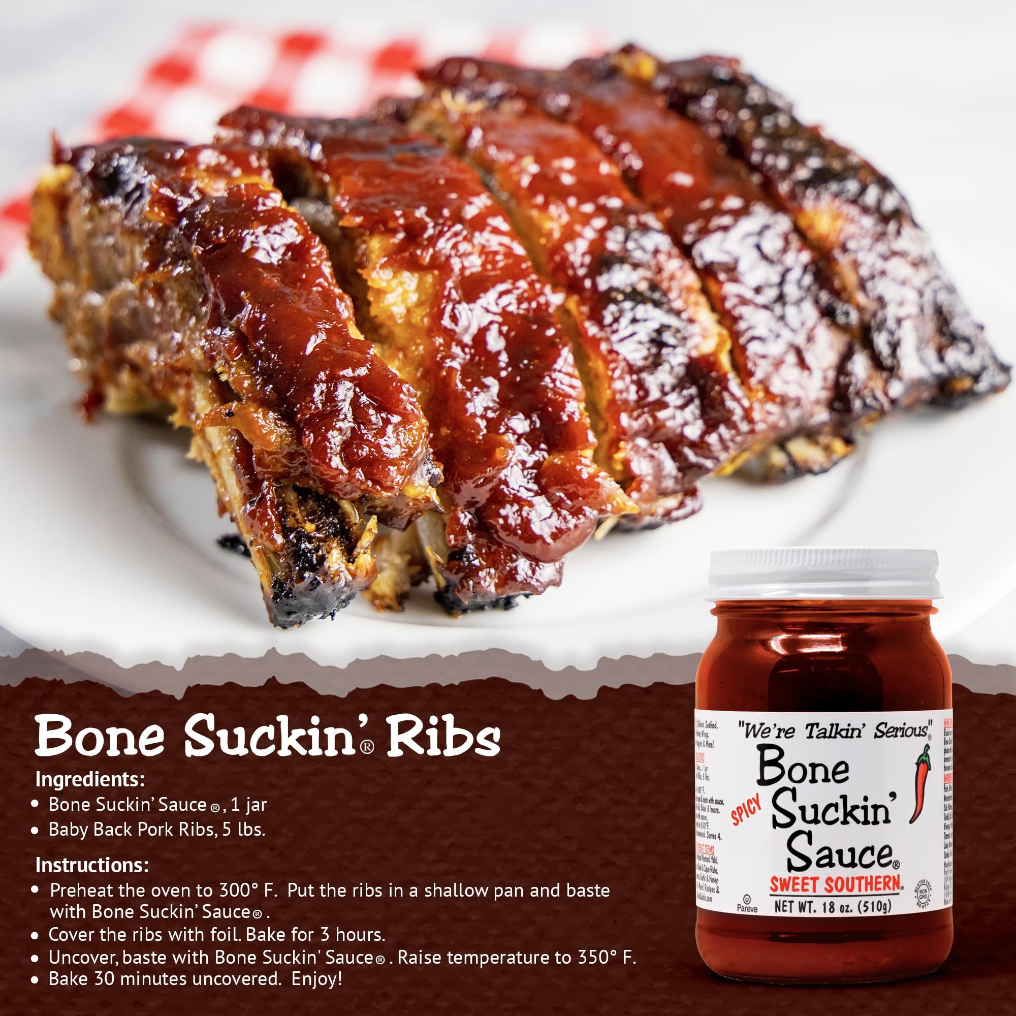 Bone Suckin' sauce glazed on ribs showing caramelized finish benefit