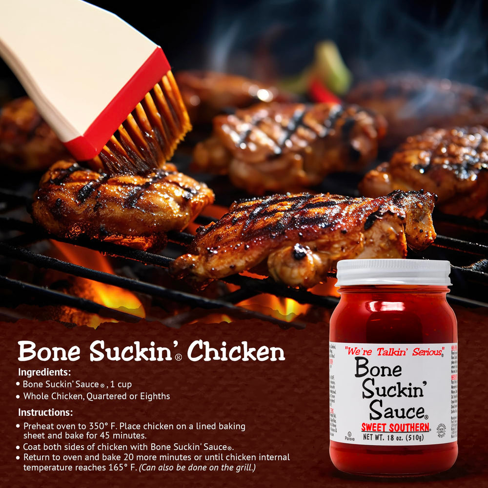 Bone Suckin' bottle beside common items showing 18-ounce scale and value
