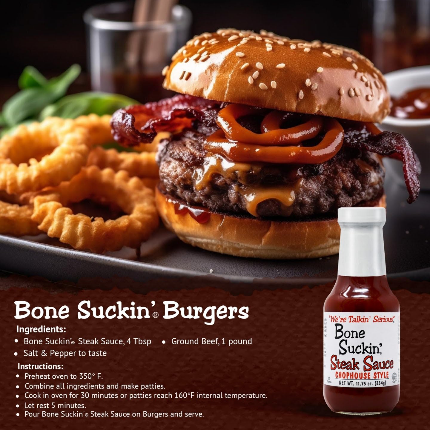 Bone Suckin' poured onto cooked steak highlighting glossy finish and flavor boost