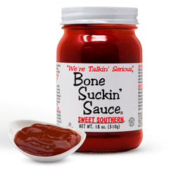 Bone Suckin' front label showing brand and 18 oz size for pantry appeal