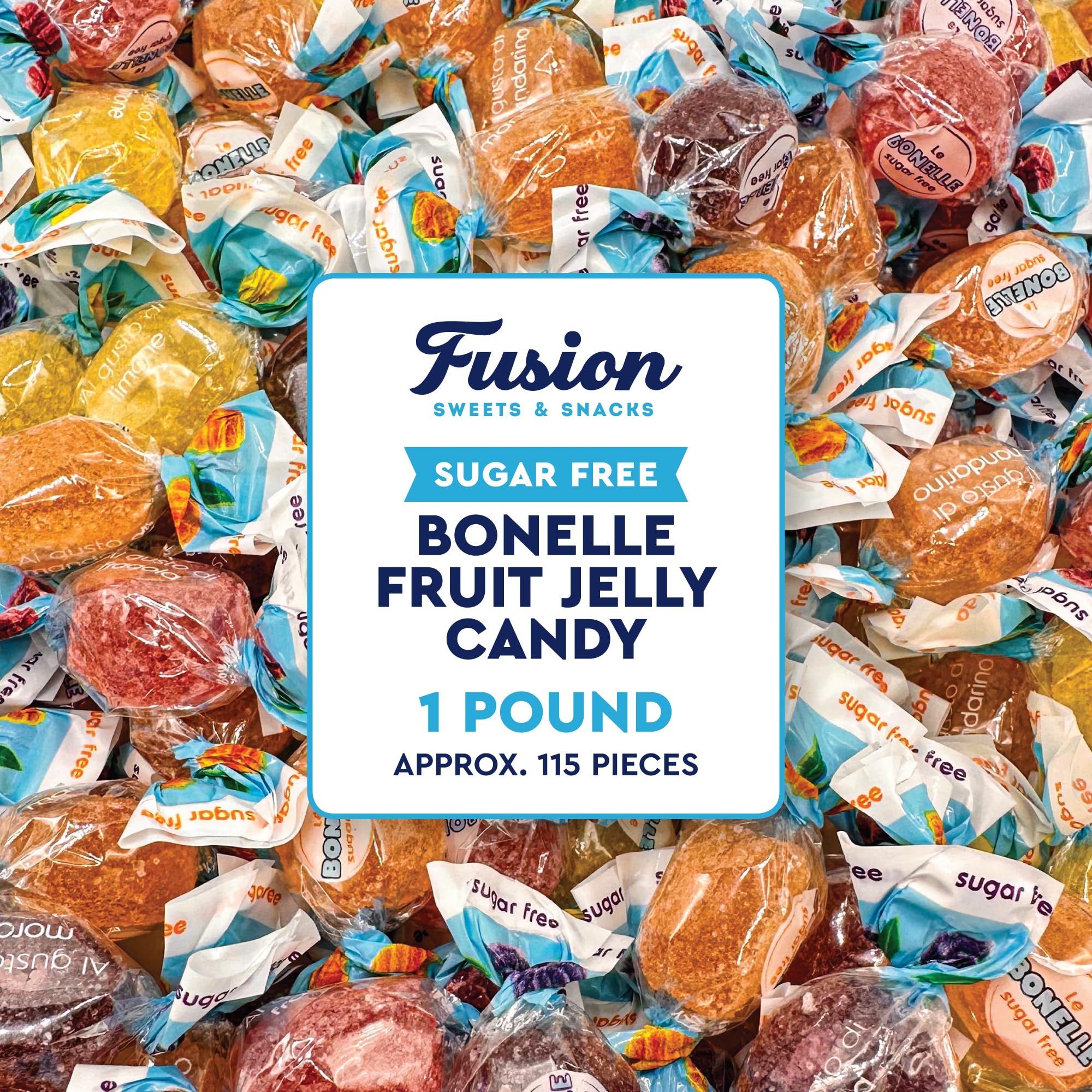 Fusion Sweets And Snacks Bonelle front packaging showing brand and sugar-free messaging helping informed purchase
