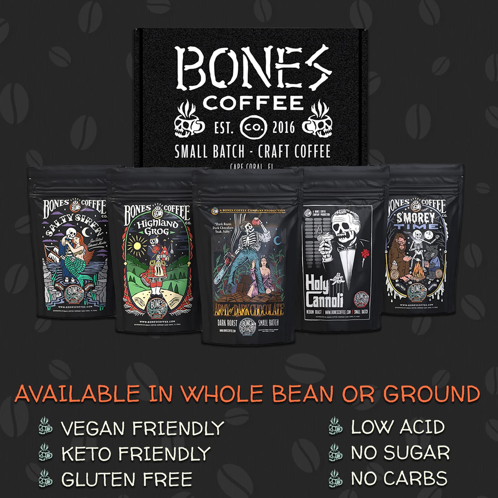 Bones Coffee Company close-up of resealable bag seal preserving freshness and aroma