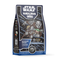 Bones Coffee Company Beskar Brew front packaging shows design and flavor benefits