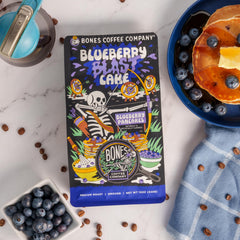 Bones Coffee Company grounds brewing in pour-over highlighting bright blueberry aroma