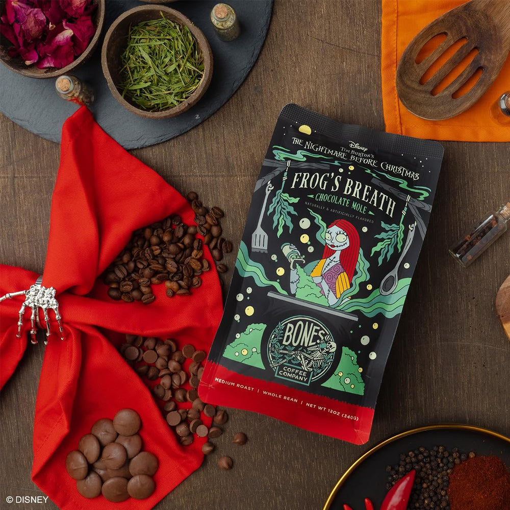 Bones Coffee Company chocolate and spices suggesting mole flavor profile