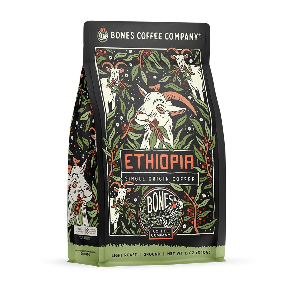 Bones Coffee Company front packaging showing single-origin benefits