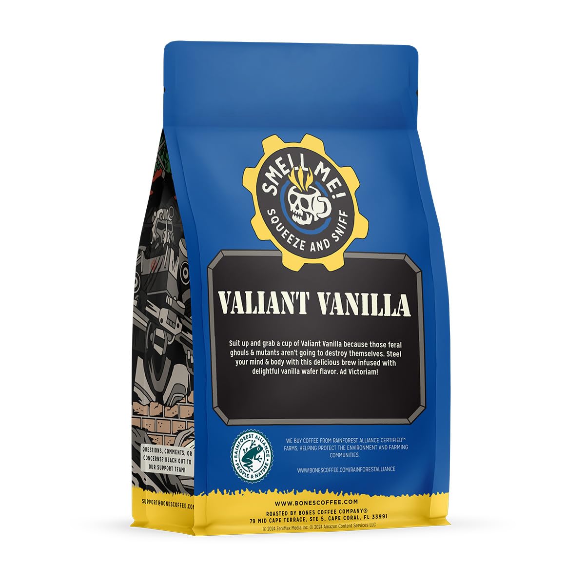Bones Coffee Company back label closeup with ingredients and roast details for clarity