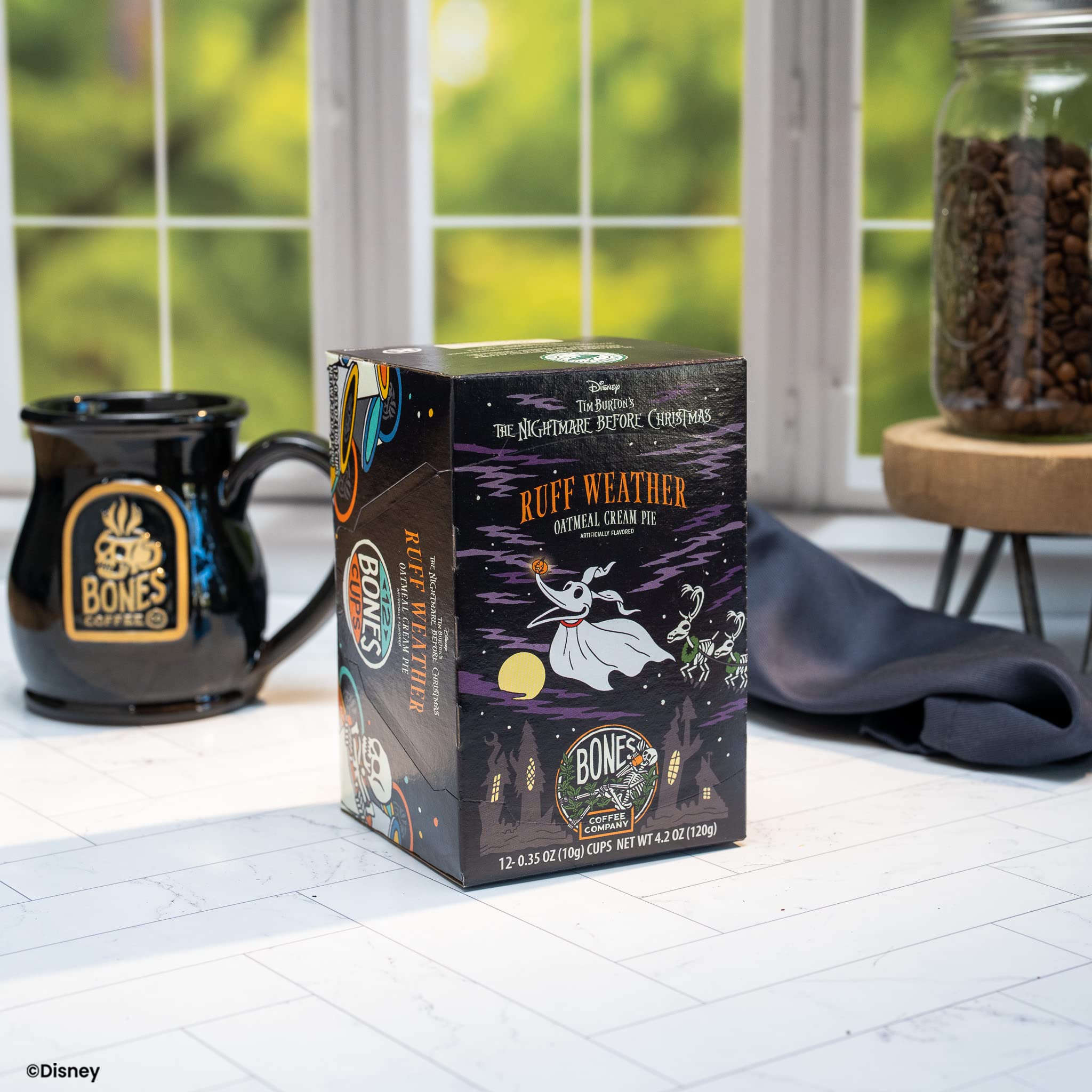 Bones Coffee Company pod inserted in single-serve brewer for quick convenient brewing